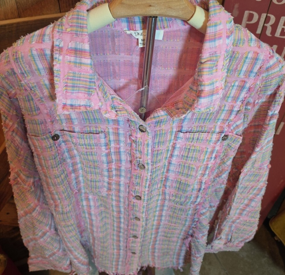 183p Oli & Hali Pink Plaid Button-Front Top - Picture 3 of 12